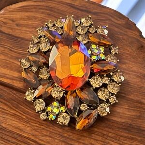 Vintage Julianna DeLizza Orange and Brown Brooch